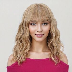 Blonde Crimped Wig with Bangs